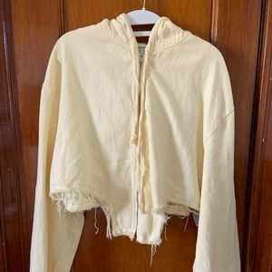 Zara distressed yellow zip up hoodie